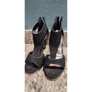 Black Rhinestone Studded Formal High Heel Shoes Valentini Franco Women 8.5